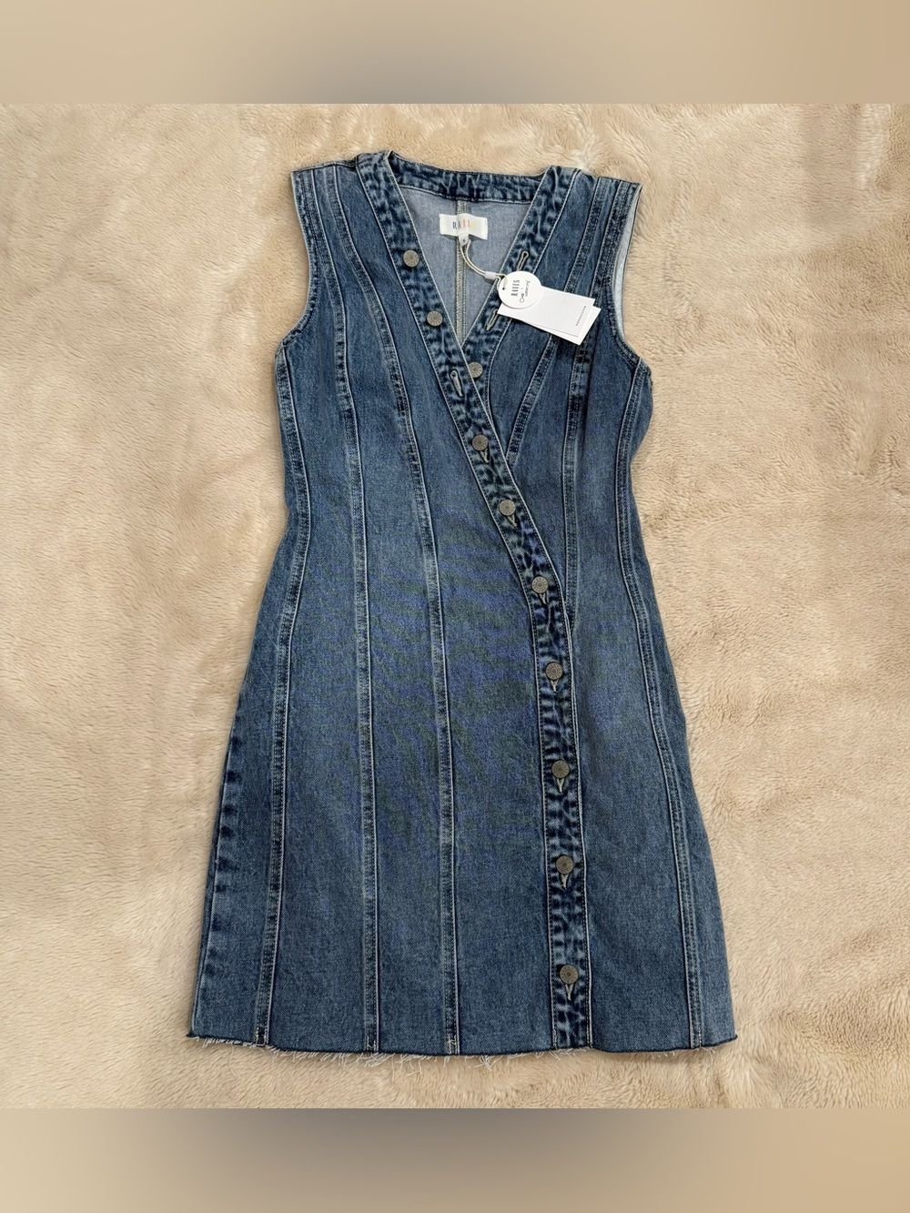 RAILS Strand Asymmetric Sleeveless Button-Up Frayed Denim Dress Size S NWT - Picture 1 of 7